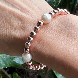 Rose Gold-Filled Beaded Stretch Bracelet Freshwater Pearls